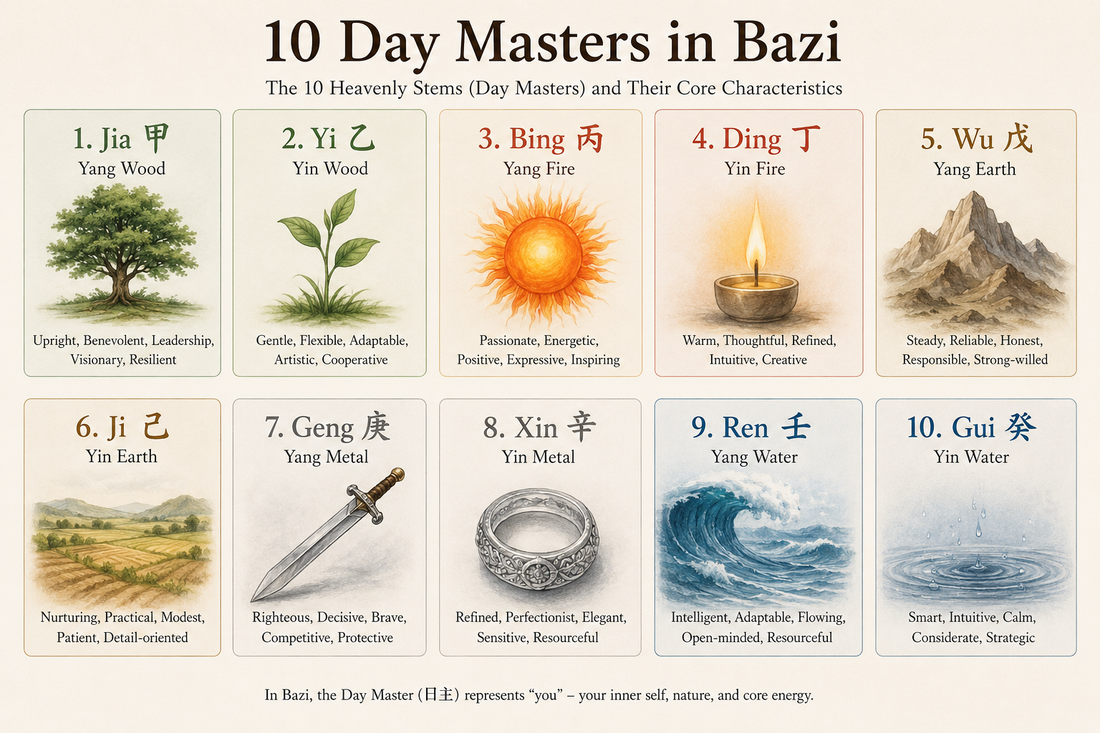 The 10 Day Masters in BaZi (Heavenly Stems)
