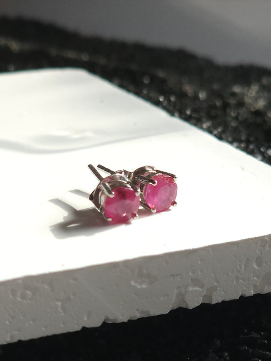 Round Pink Ruby Earrings (4mm)