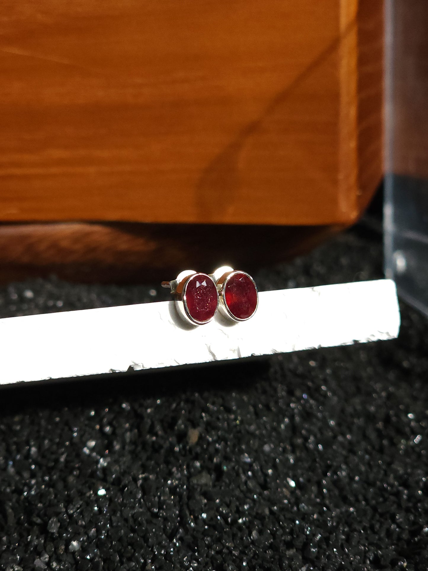 Oval Cut Bezel Ruby Earrings (7.8mm)