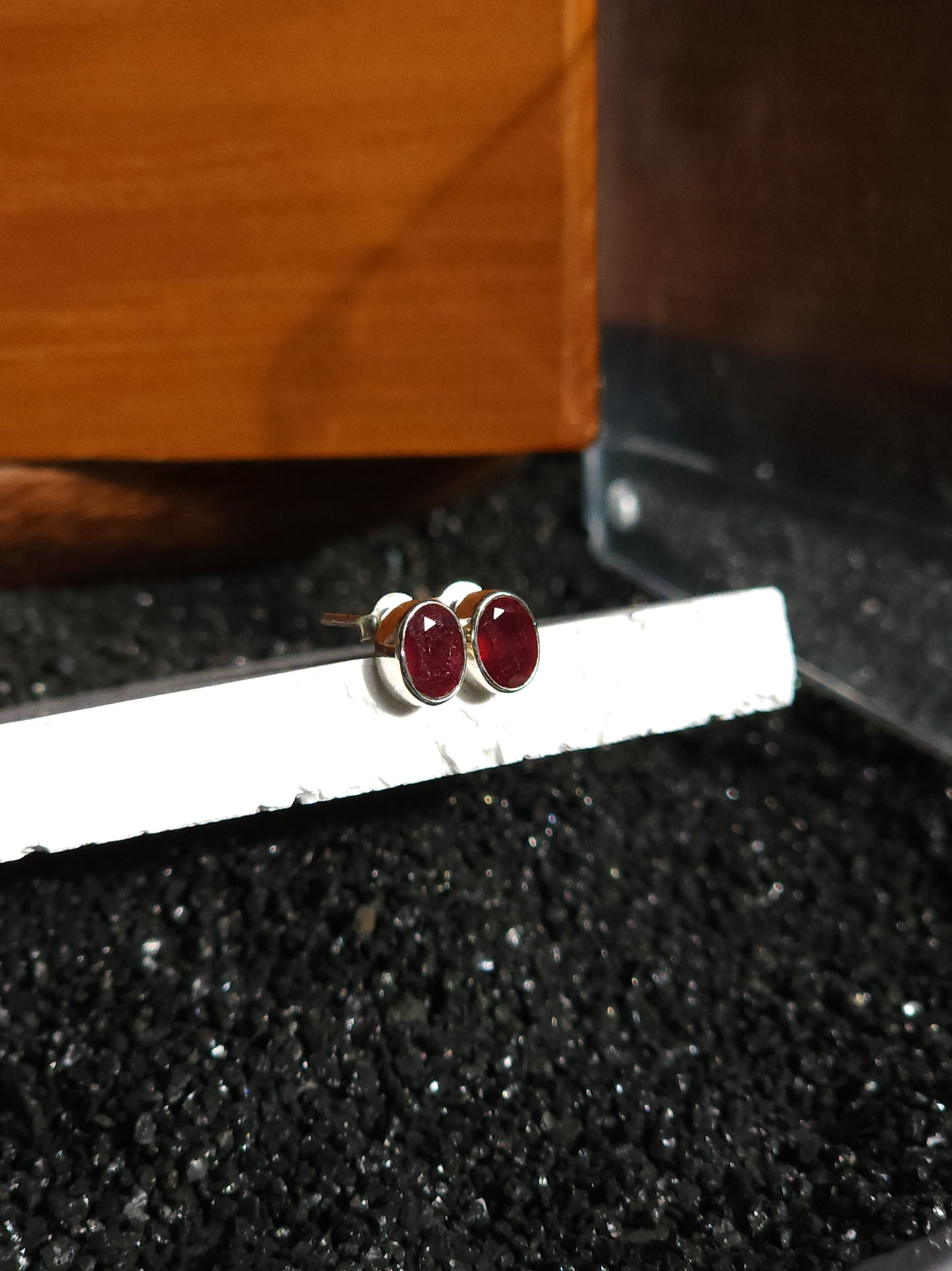 Oval Cut Bezel Ruby Earrings (7.8mm)