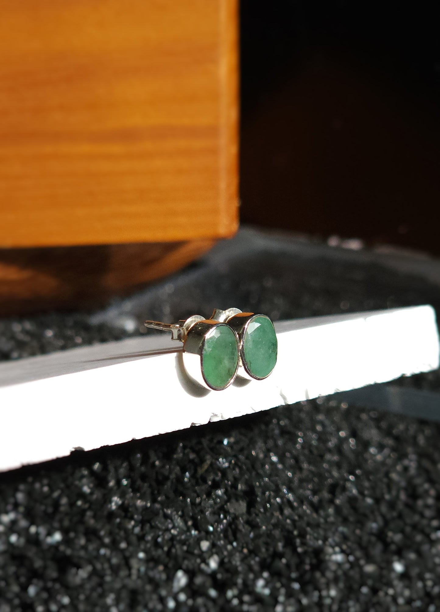 Oval Cut Bezel Emerald Earrings (8.7mm)