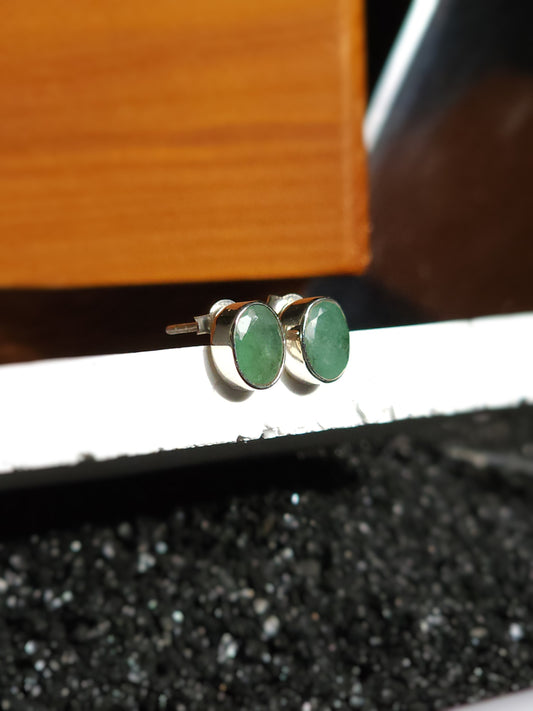 Oval Cut Bezel Emerald Earrings (8.7mm)