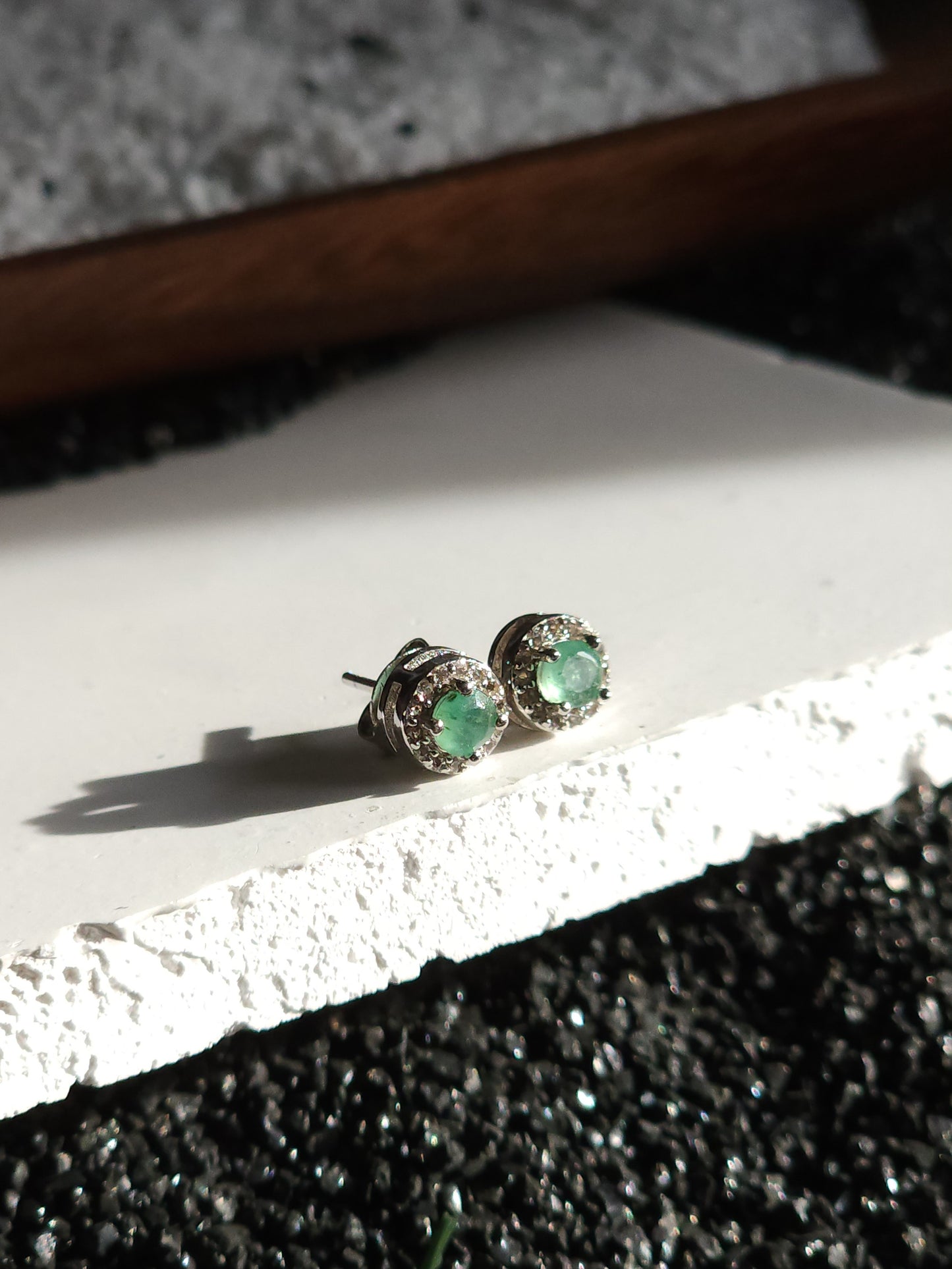 Rhae Topaz Halo Pave Emerald Earrings