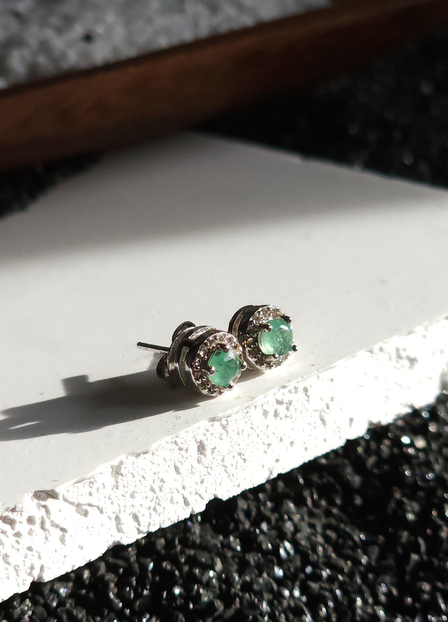 Rhae Topaz Halo Pave Emerald Earrings
